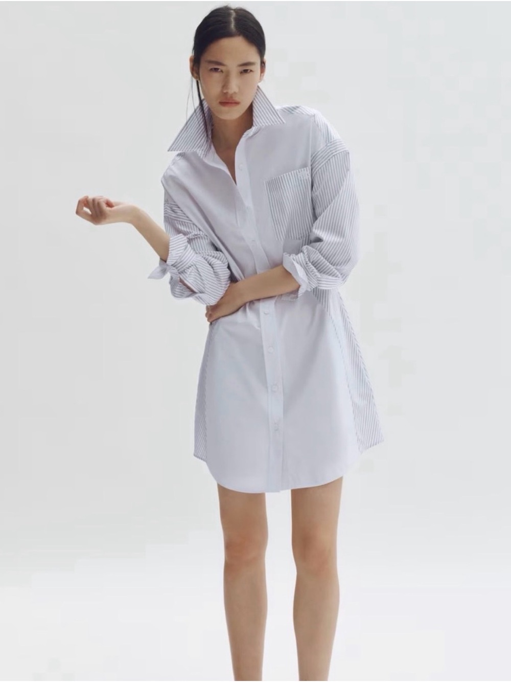 Stella McCartney H&M poplin shirt dress Size L WHITE/ GRAY STRIPE